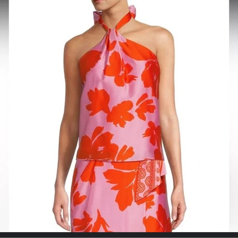 ANTONIO MELANI Pink and Red Floral Halter Top